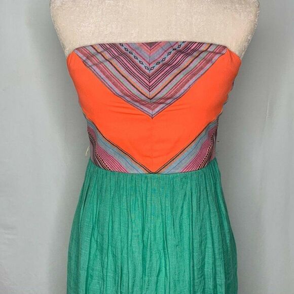 Jodi Kristopher Mini Dress 5 Orange Mint Green Strapless Zipper Back Lined - Picture 2 of 5